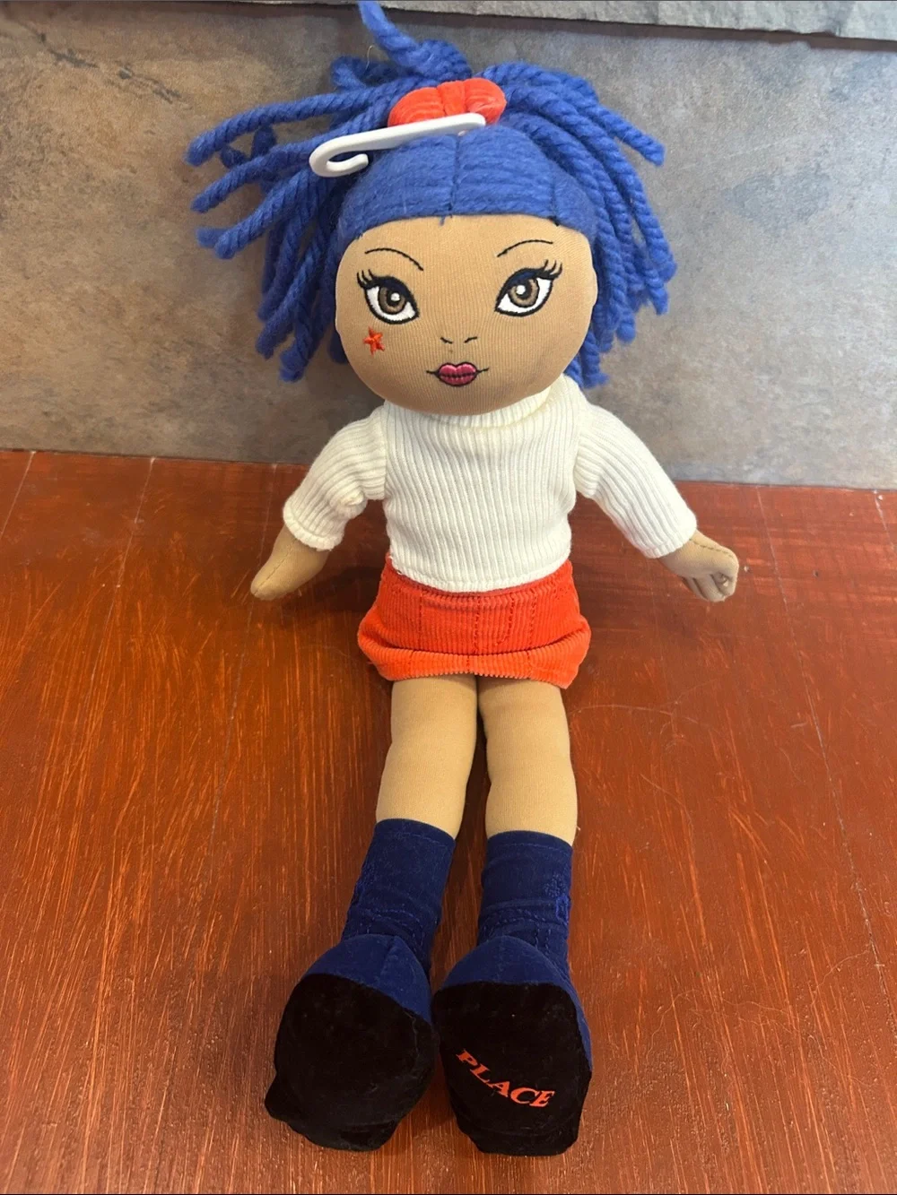 The Children's Place Blue Hair Plush Doll with Orange Skirt and White Top